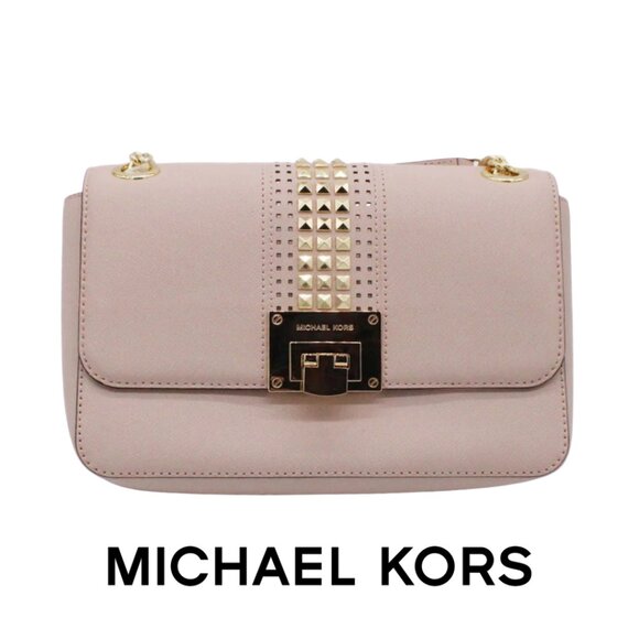 Michael Kors Light Pink Blush Gold Studded Crossbody Purse - Picture 1 of 15
